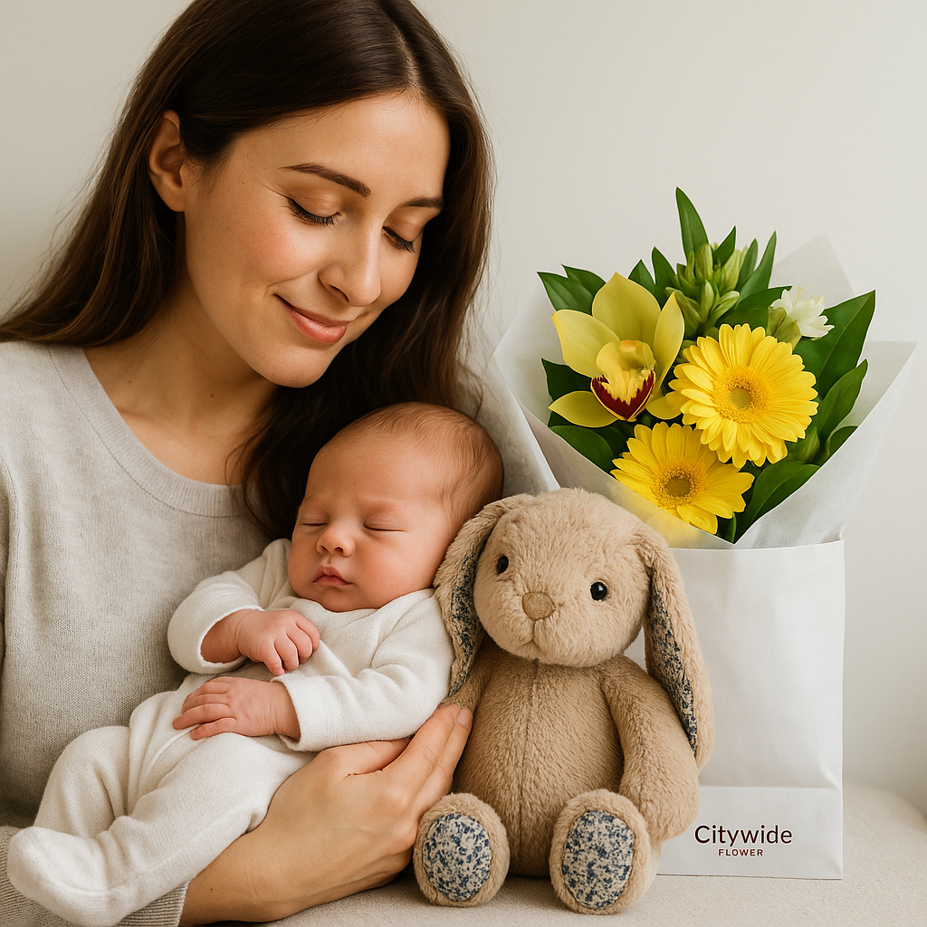Mum and Baby Boy Cuddles &amp; Bloom Gift Basket