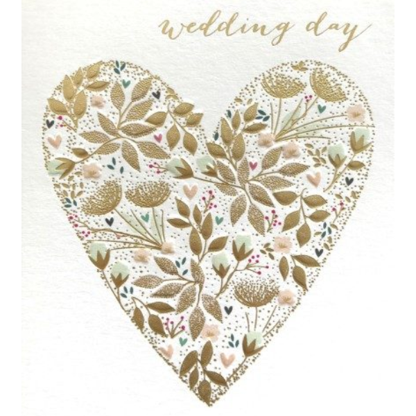 Gold Embossed Heart Wedding Card