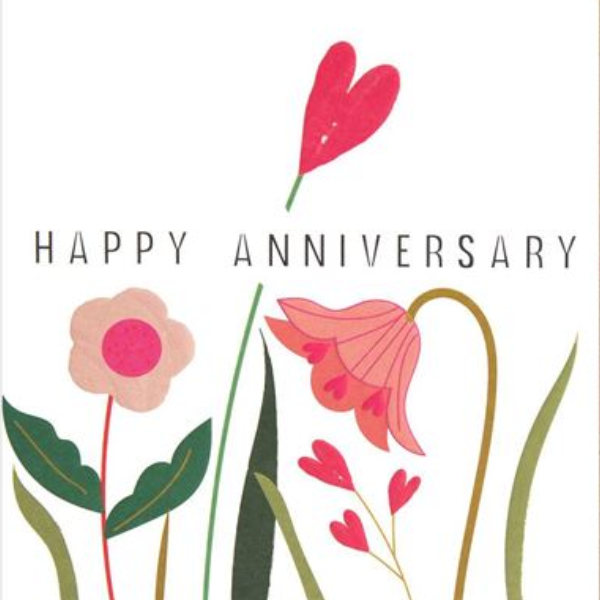 Happy Anniversary Flowers & Hearts Card
