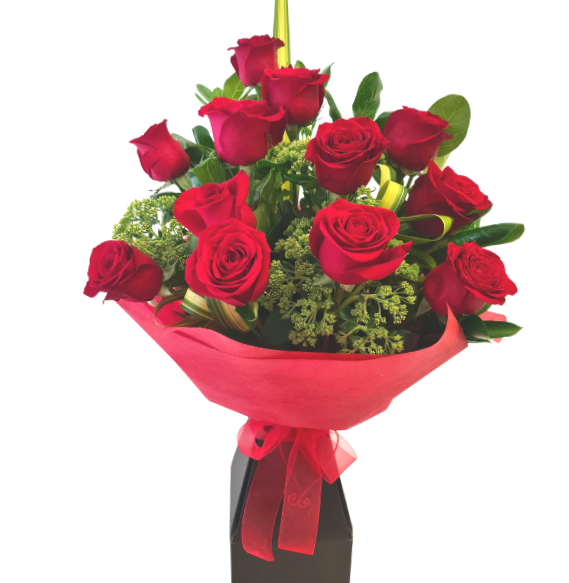 One Dozen Red Roses in Water Box